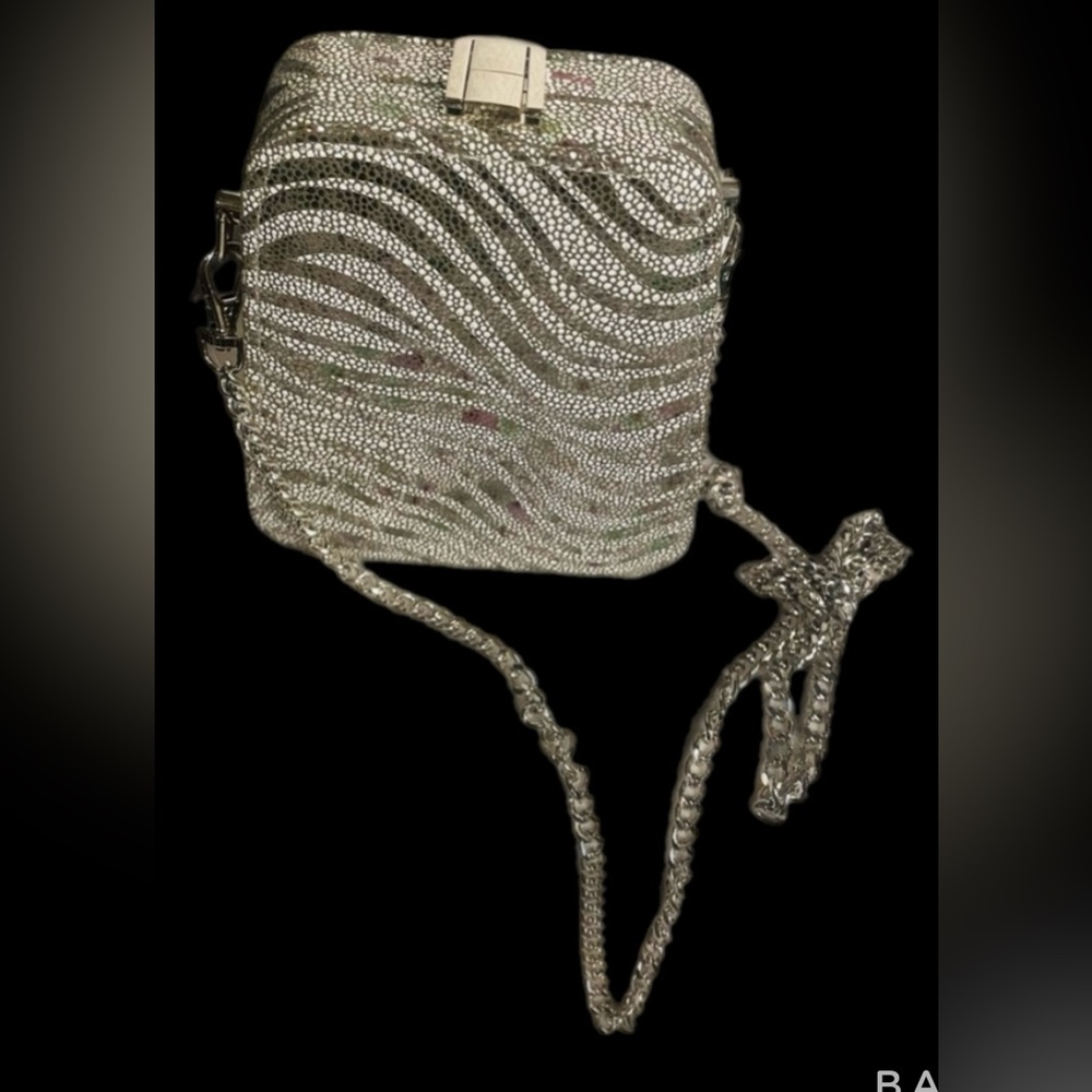 NWT Metallic Zebra Print Evening Clutch Bag Silver purse D’MARGEAUX NEW YORK - Picture 3 of 9